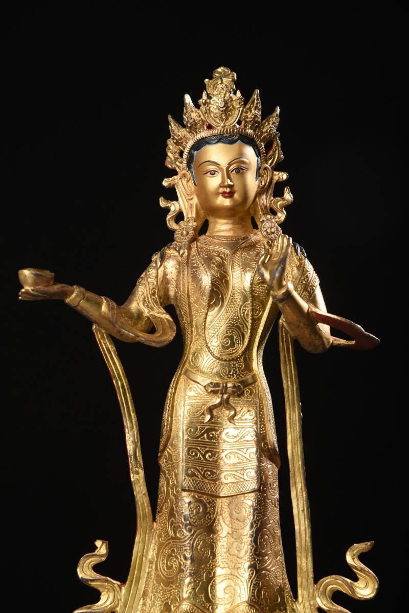 中國 清代 チベット仏教 銅製塗金 観音菩薩 大勢至菩薩 仏像 中國 清代 チベット仏教 銅製塗金 観音菩薩 大勢至菩薩 仏像