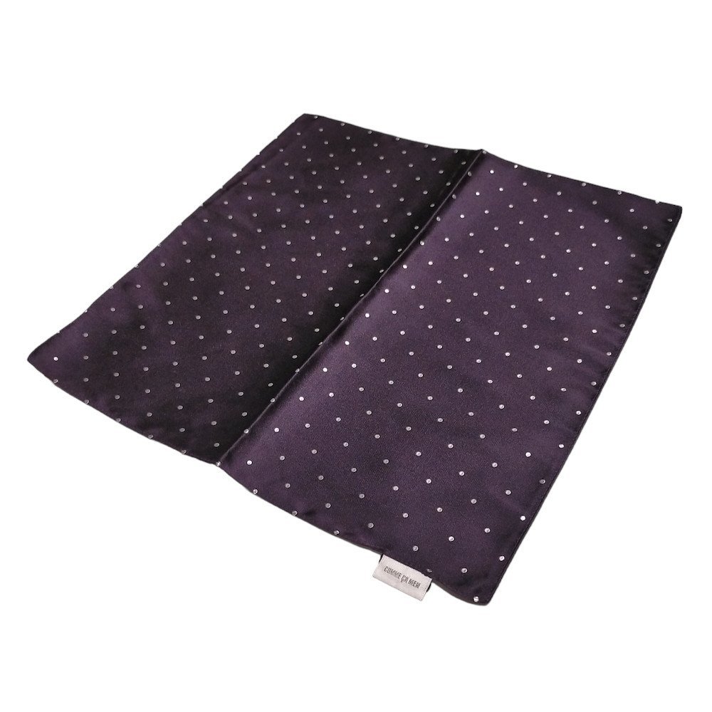 新品正規70％OFF COMME CA MEN コムサメン 日本製 ポケットチーフ シルク 絹 紫 銀 両面使い ドット m2124 st_画像1