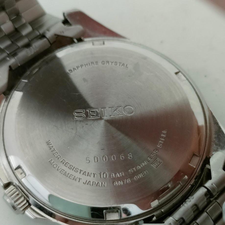 稼働品 SEIKO セイコー クオーツ アナログ SS 6N76-00E0 社外ベルト サファイアガラス 日付 3針 メンズ 腕時計 ウォッチ