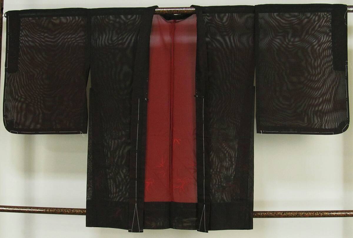 た157 正絹 紗 夏羽織 竹笹模様 しつけ付き 身丈81ｃｍの画像1