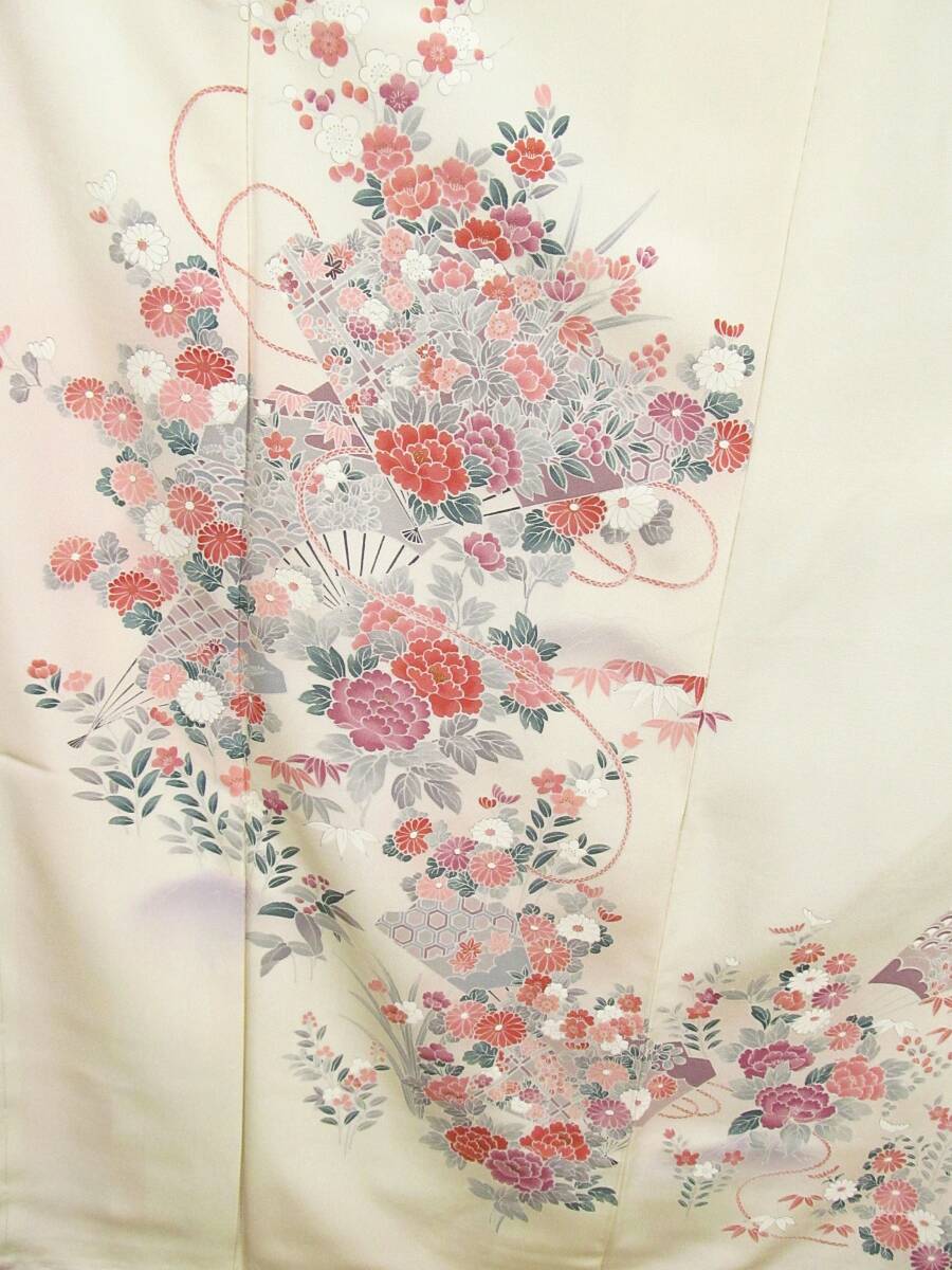 た127　正絹　訪問着　花扇　豪華柄　身丈169ｃｍ_画像3