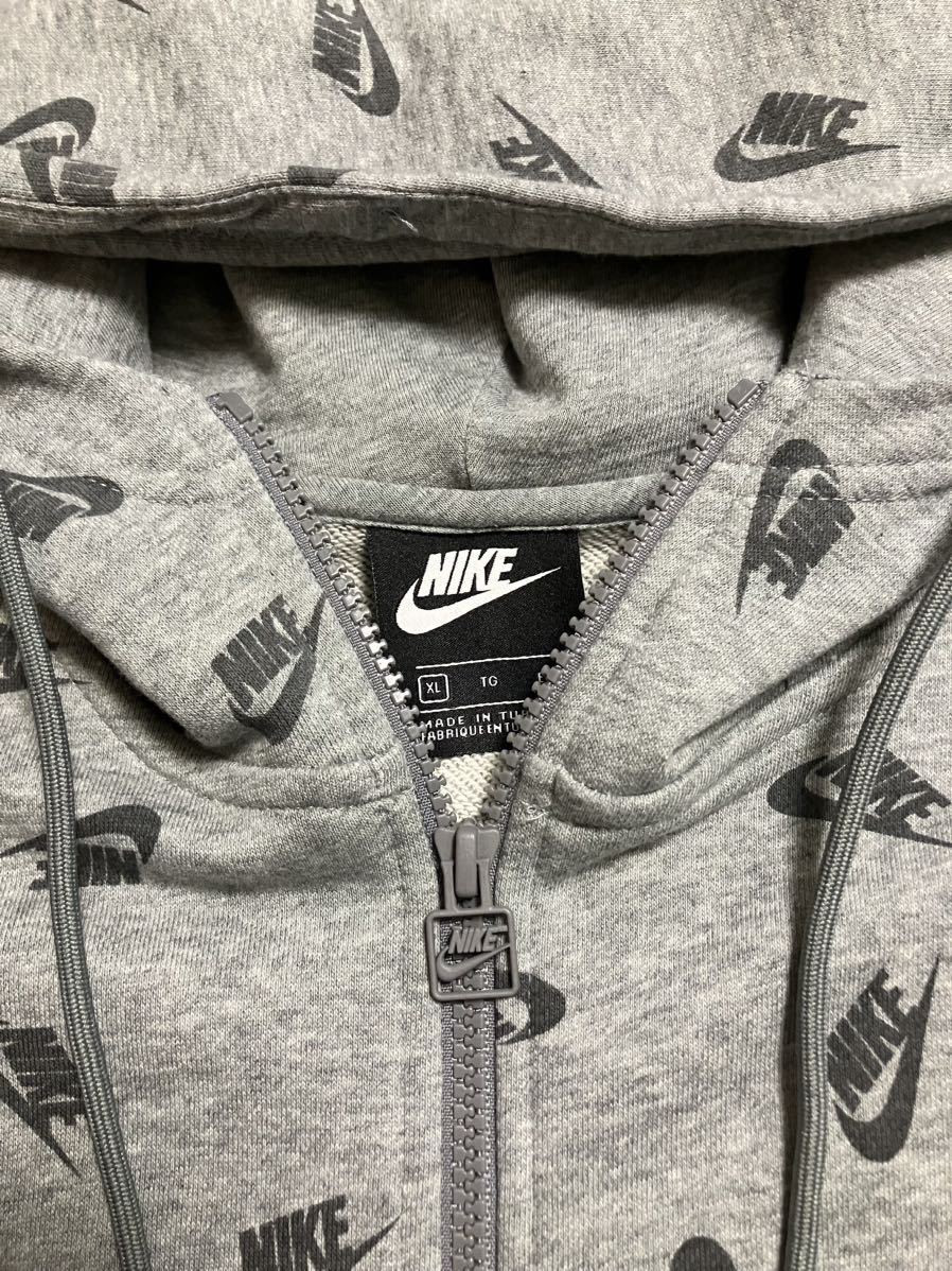 BIG SIZE! NIKE ナイキ スウォッシュ ロゴ 総柄 X スウェット パーカー 杢グレー フルジップ ジップアップ XL XXL 2XL 3XL パーカ_画像7