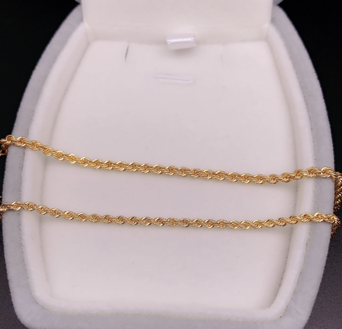 K18YG yellow gold 18K rope chain 2mm 15+3cm screw . twist rope bracele breath men's lady's unisex 