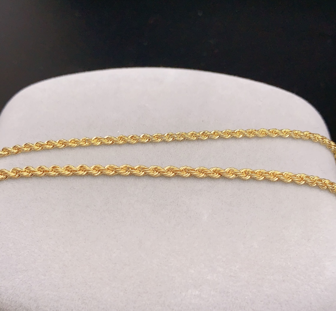 K18YG yellow gold 18K rope chain 2mm 15+3cm screw . twist rope bracele breath men's lady's unisex 