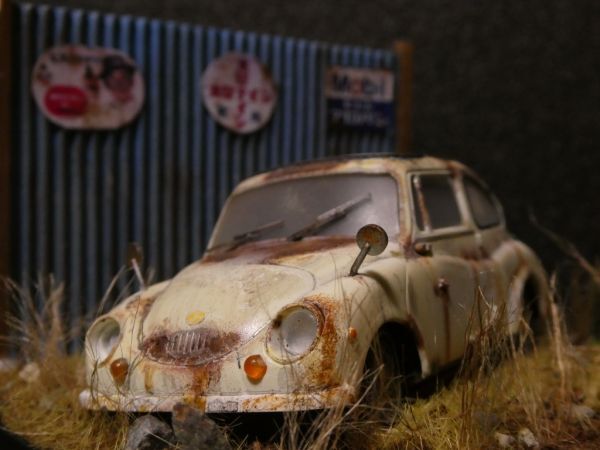 昭和レトロ 1/32 SUBARU 360 情景ジオラマ完成品 ケース付_画像2