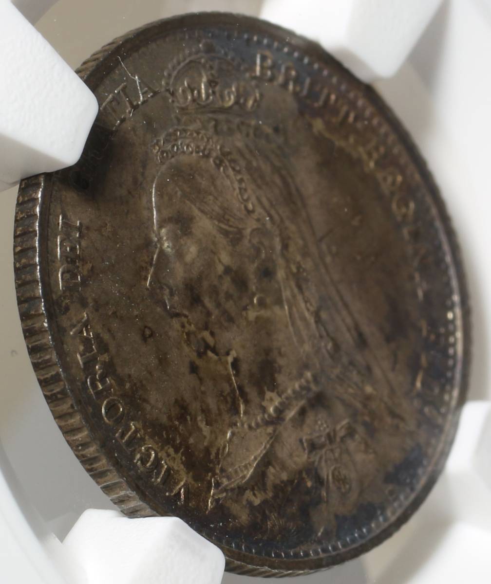 【幸運の6ペンス】1887年 イギリス ヴィクトリア女王【MS62】6ペンス 銀貨 ジュビリーヘッド ビクトリア シールド アンティーク コイン NGC_画像7