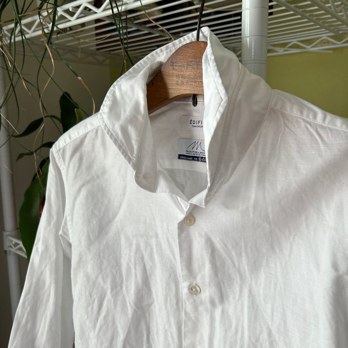 EDIFICE インド綿　ドレスシャツ　白　麻　M_画像4