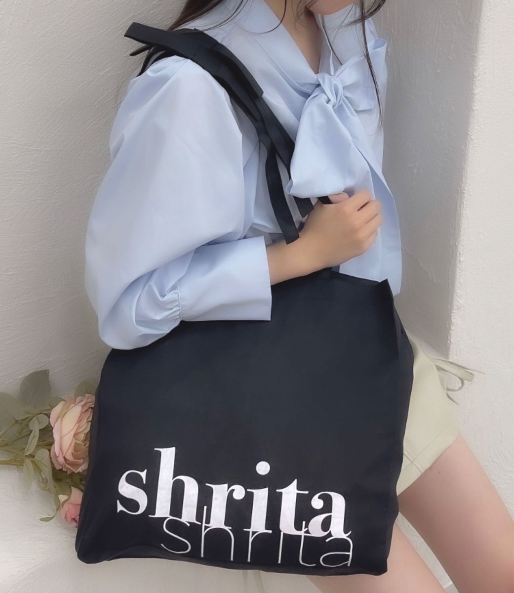 新品未使用 shrita【shrita】ロゴリボントートバッグブラック / FREE リボン 肩掛けバッグ 通学