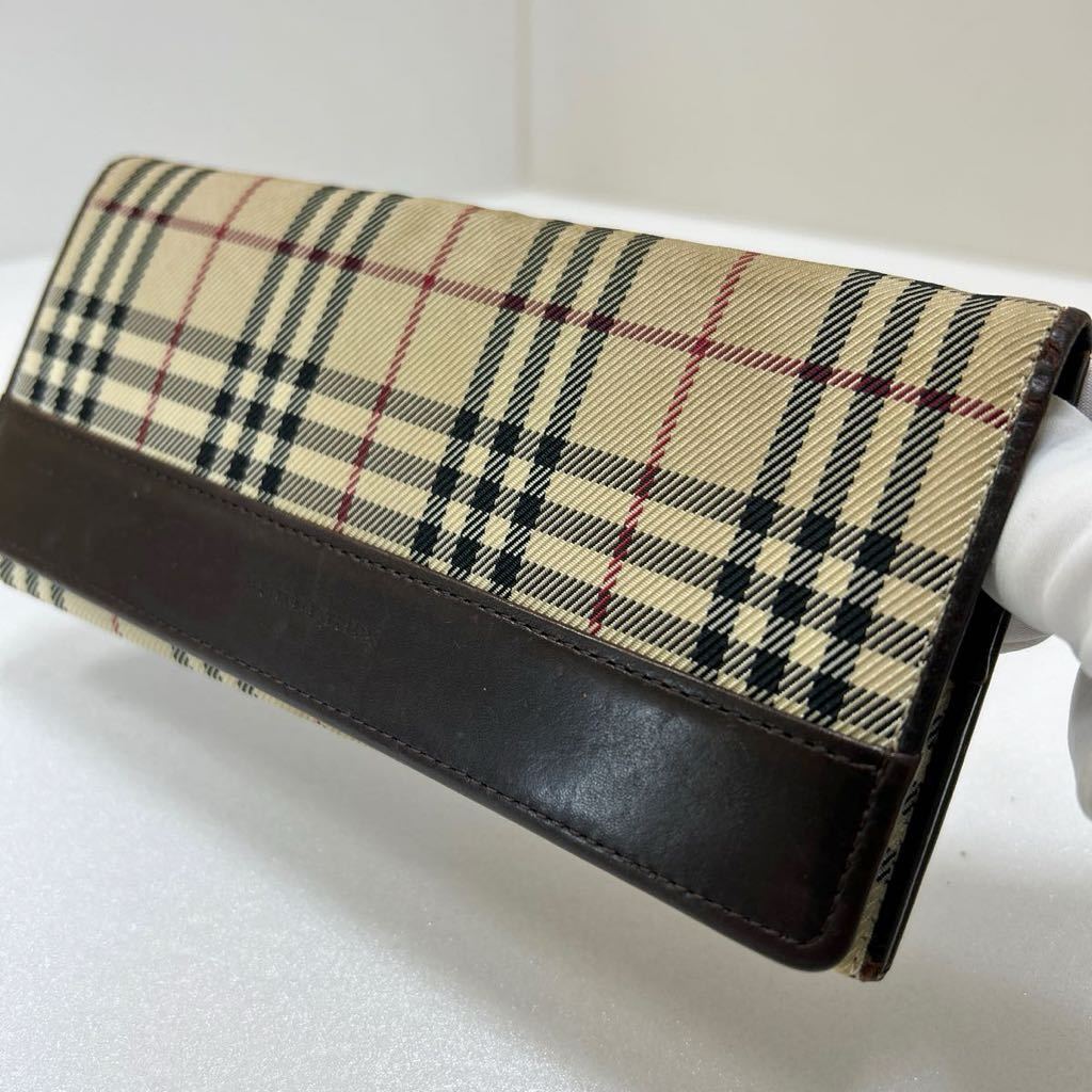 バーバリー ノバチェック キャンバス レザー 財布 BURBERRY バーバリー 長財布 ノバチェック フラップ式