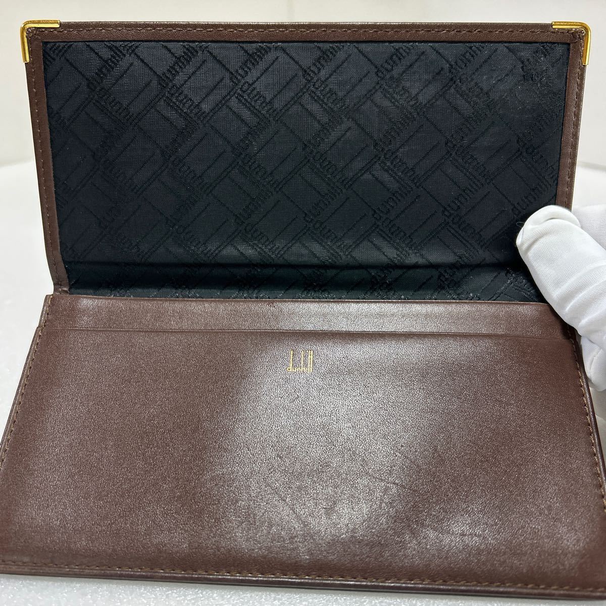 ◆dunhill ダンヒル◆ スリム長財布　お札入れ　本革　小銭入れ無し　通しマチ　ダークブラウン　MADE IN SPAIN 【USED】0202A_画像7