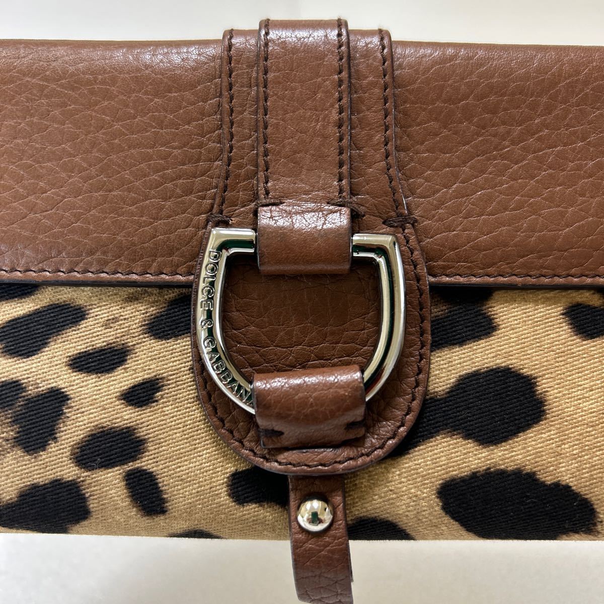 *DOLCE&GABBANA Dolce & Gabbana * long wallet canvas × leather change purse . have W hook Leopard leopard print [USED]0206B