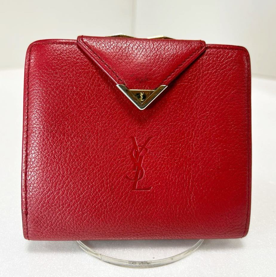 ★YVES SAINT LAURENT イヴサンローラン★ 折り財布　カサンドラ　ヴィンテージ　本革　がま口　レッド 【USED】0216_画像1