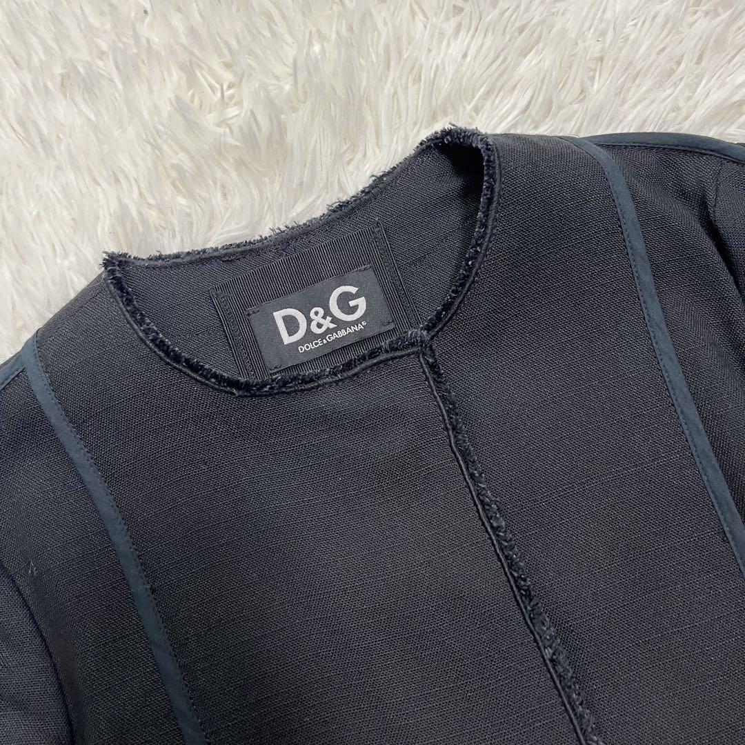 極美品 Dolce & Gabbana D&G ドルチェアンドガッバーナ ドルガバ スカートスーツ セットアップ ノーカラー フリンジ プリーツ 黒 40サイズ_画像5
