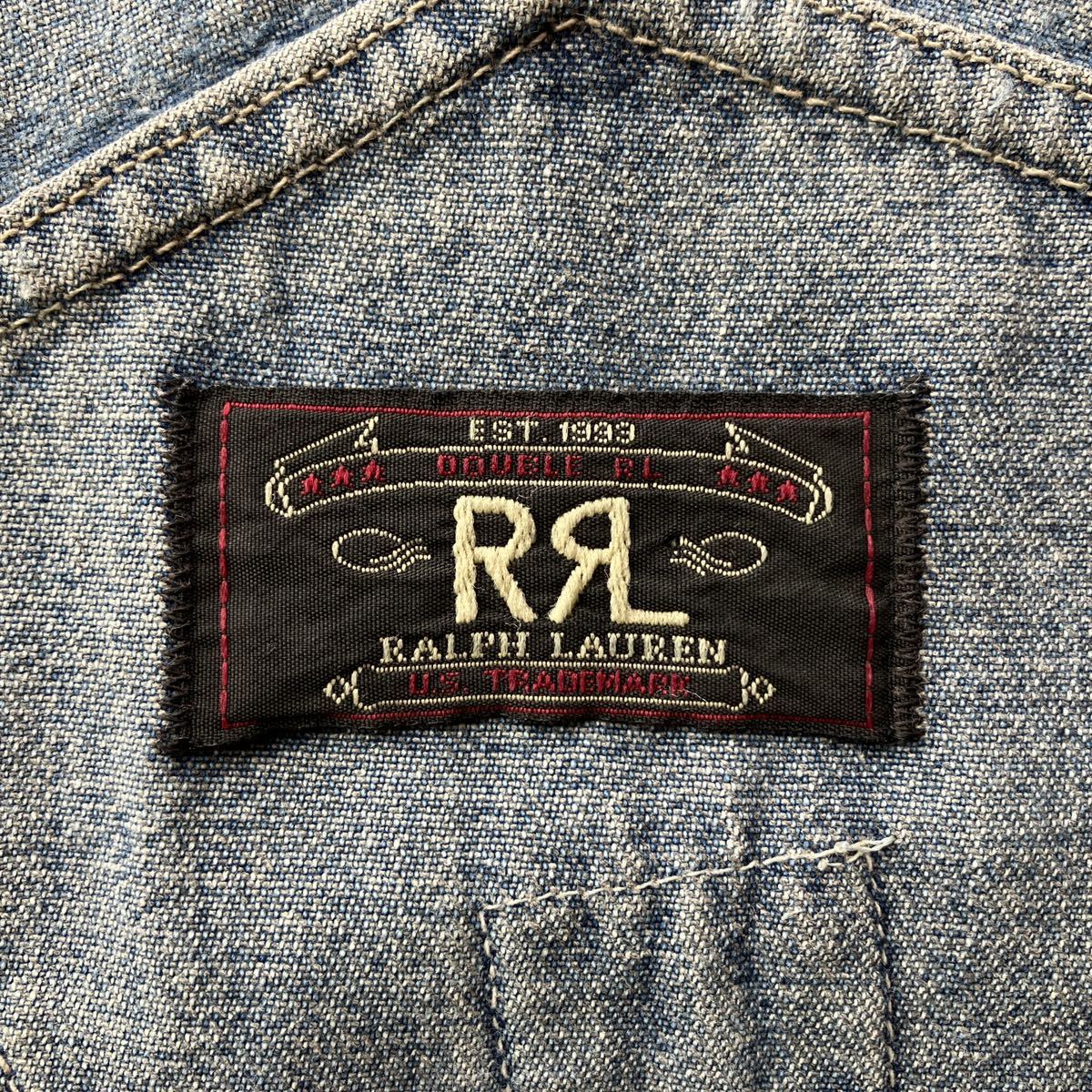 【90s】RRL Ralph Lauren ラルフローレン デニムオーバーオール USA製 サイズ34 三つ星タグ インディゴブルー_画像8