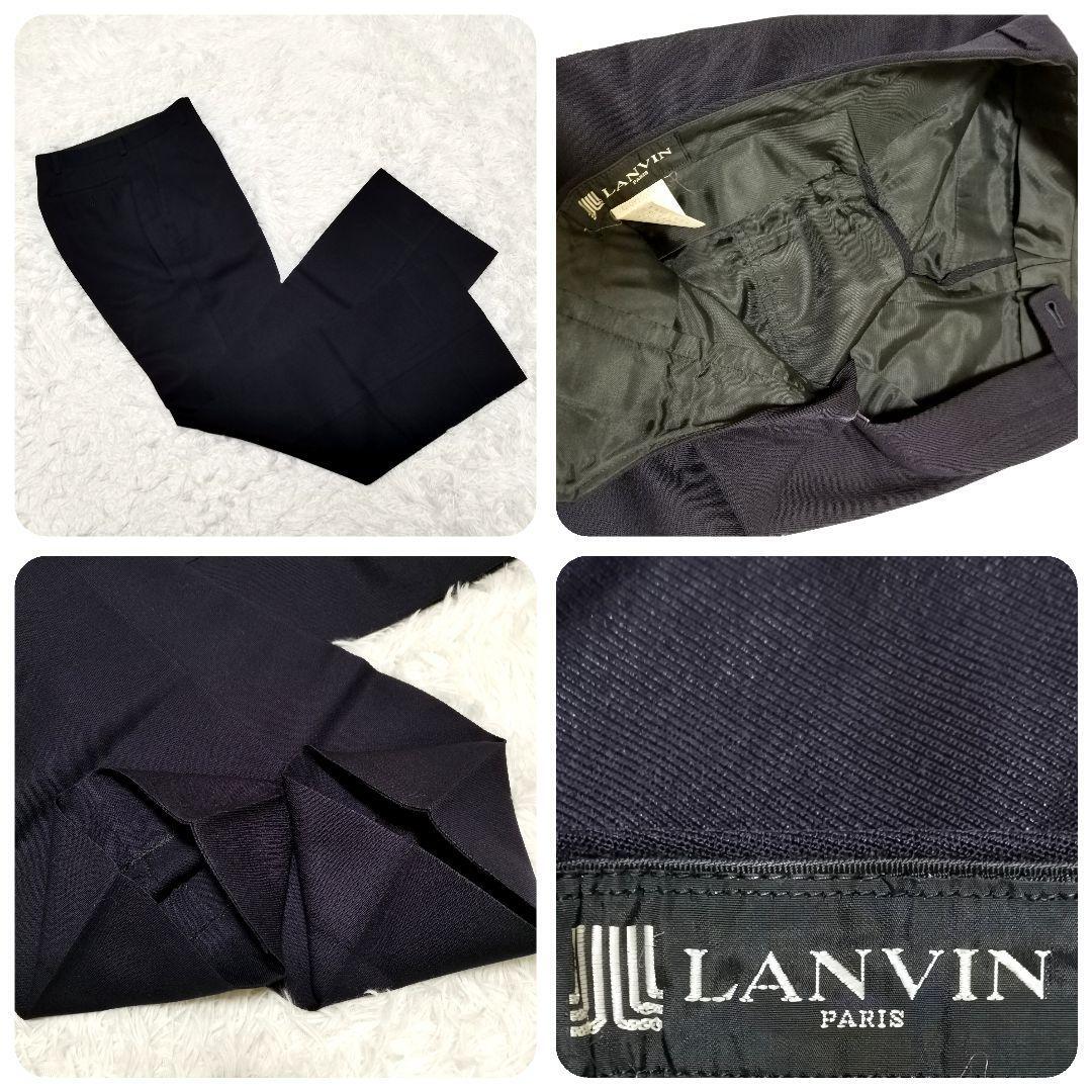 希少◎LANVIN ランバン 3Pスーツセットアップ スリーピース 上下 ベスト ジレ フォーマル 定番 ビジネス 背抜き ネイビー ウール100% 美品_画像9