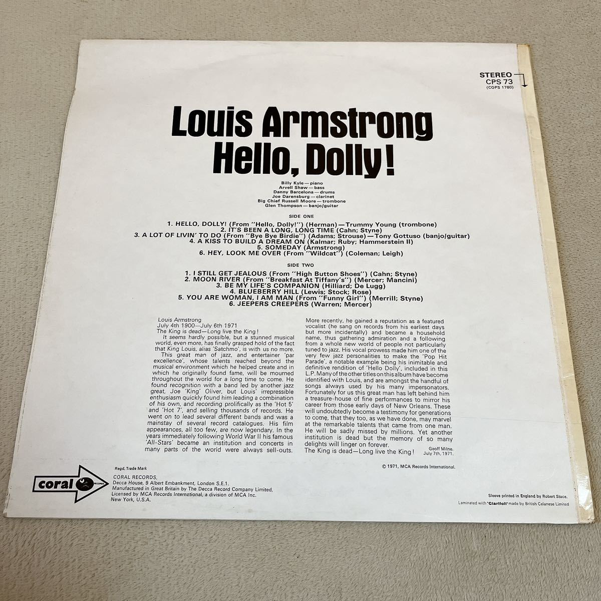 【US盤米盤】LOUIS ARMSTRONG HELLO DOLLY! ルイアームストロング ハロードーリー / LP レコード / COPS 1780 / ジャズ /_画像2