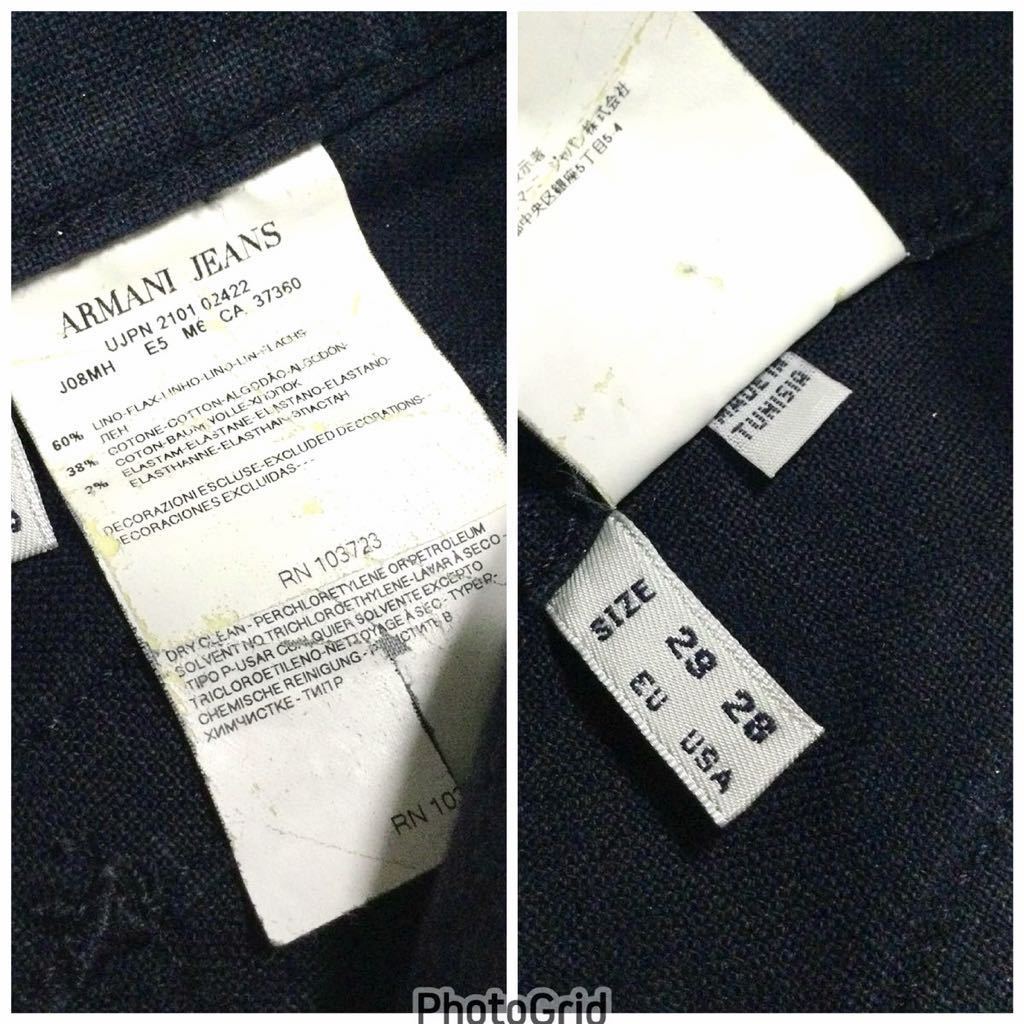 8.5@ 美品「ARMANI JEANS」“UJPN 2101 02422”コンフォートフィット コットンブレンド リネンパンツ SIZE:29 チュニジア製