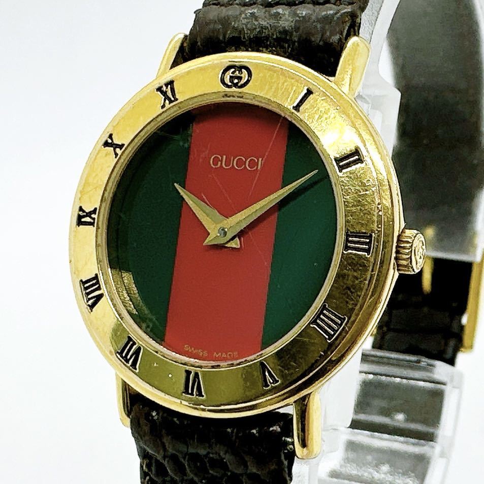 02097 グッチ GUCCI 3000.2.L シェリー レディース 腕時計 クォーツ 電池式 QZ 革ベルト レザー オールドグッチ ヴィンテージ_画像1