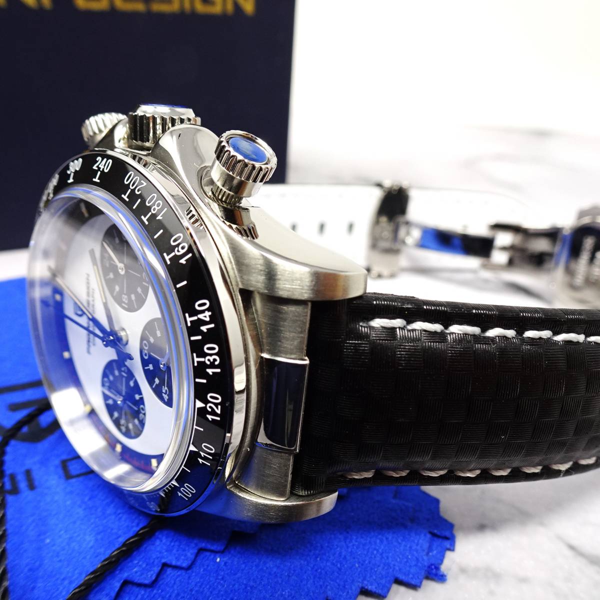 送料無料・新品・パガーニデザイン・メンズ・セイコー製VK63クロノグラフクオーツ式腕時計・オマージュ・カーボン柄本革モデル・PD-1676_画像7