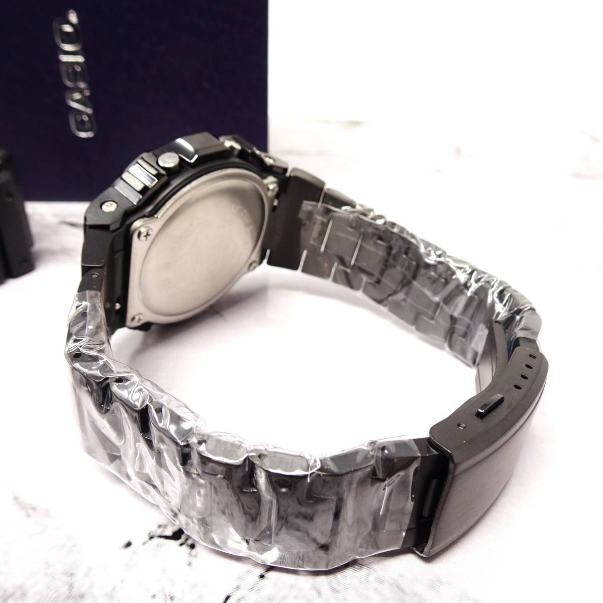 送料無料・新品・Gショックカスタム本体付きDW5600デジタル腕時計フルステンレス製ブラックベゼル＆ベルト・フルメタルモデル_画像8
