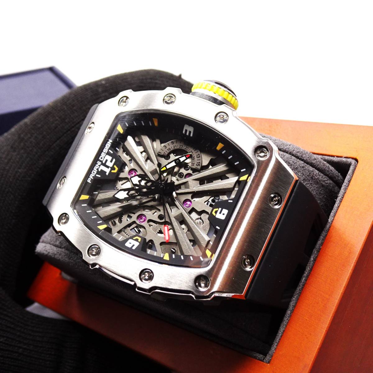 送料無料・新品・PAGANI DESIGNパガーニデザイン・メンズクォーツ腕時計、VH65・トノー型スケルトン文字盤モデルPD-1738 _画像1