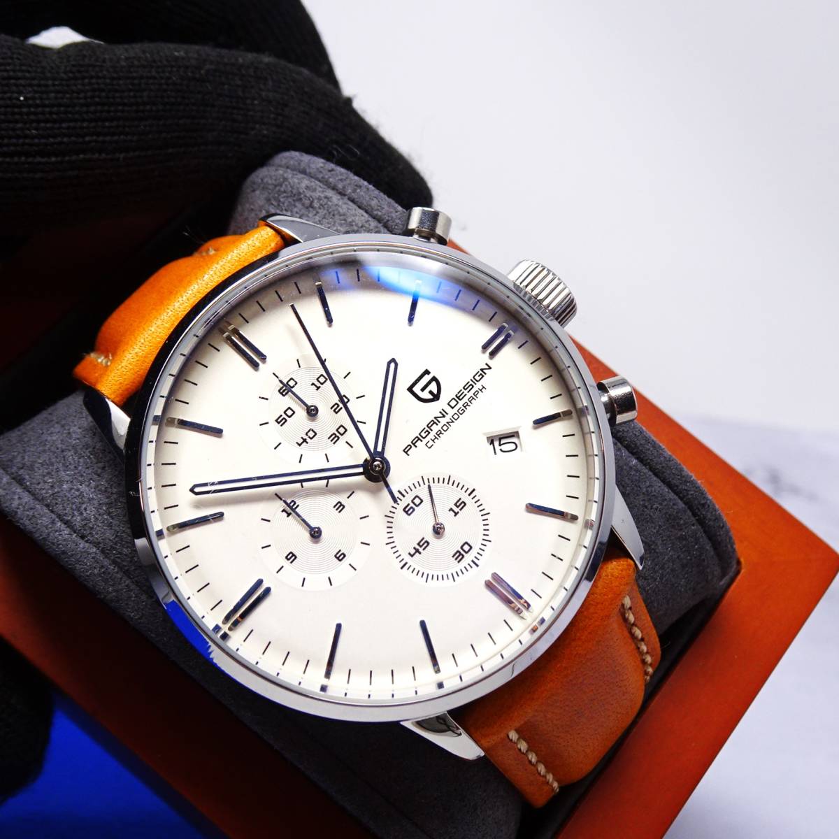 送料無料：新品・パガーニ腕時計メンズ・VK67クロノグラフクォーツ式スモールセコンドビジネスモデル腕時計 ・本革ベルト・PD-2720_画像1