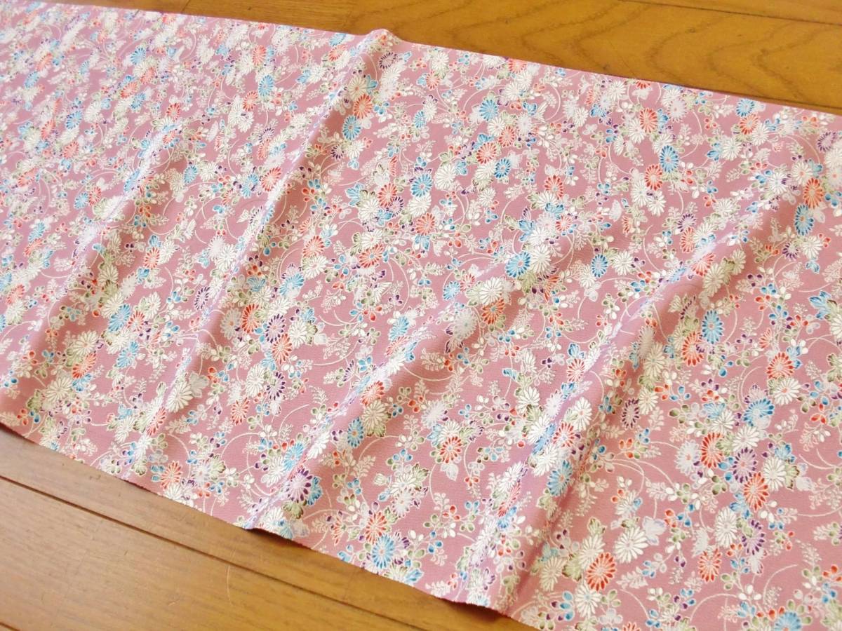 ◆琳花◆ 正絹縮緬はぎれ なでしこ色に小さい花々 未使用 美品 36×166 古布 着物はぎれ お人形 テディベアに 吊るし飾り 巾着 袋物_画像9