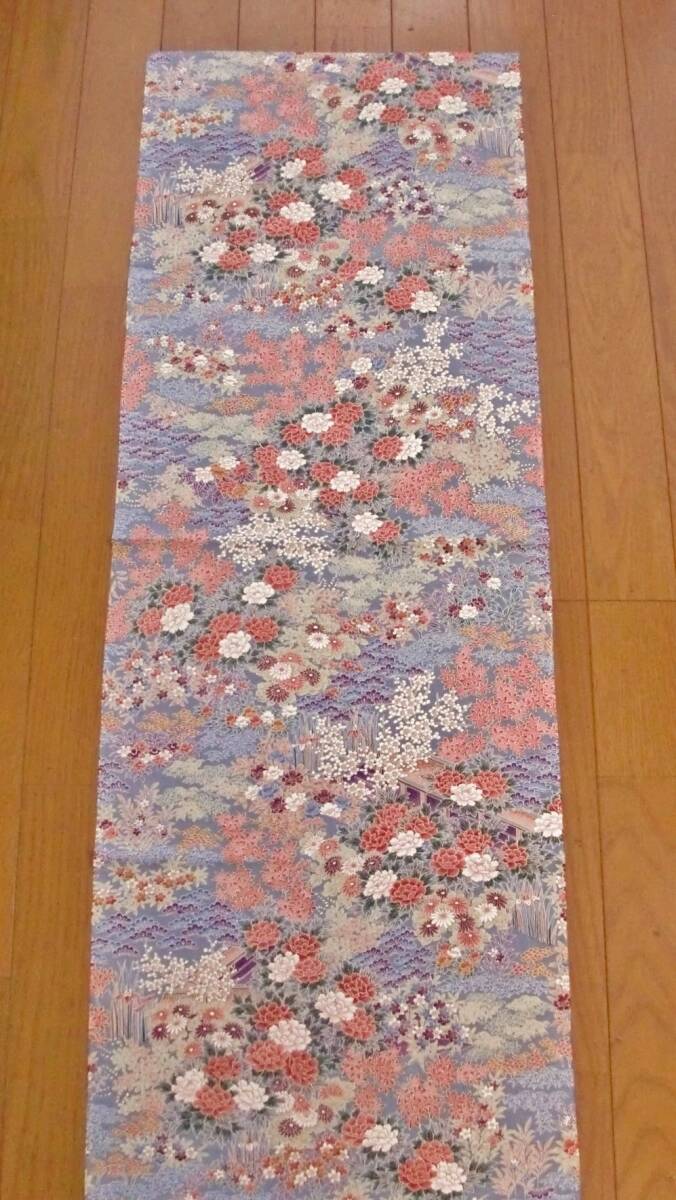 ◆琳花◆ 正絹縮緬はぎれ ブルーグレーに細かい花々 美品 36×105 古布 着物はぎれ お人形 吊るし飾り ちりめん細工 ドールハウス _画像2