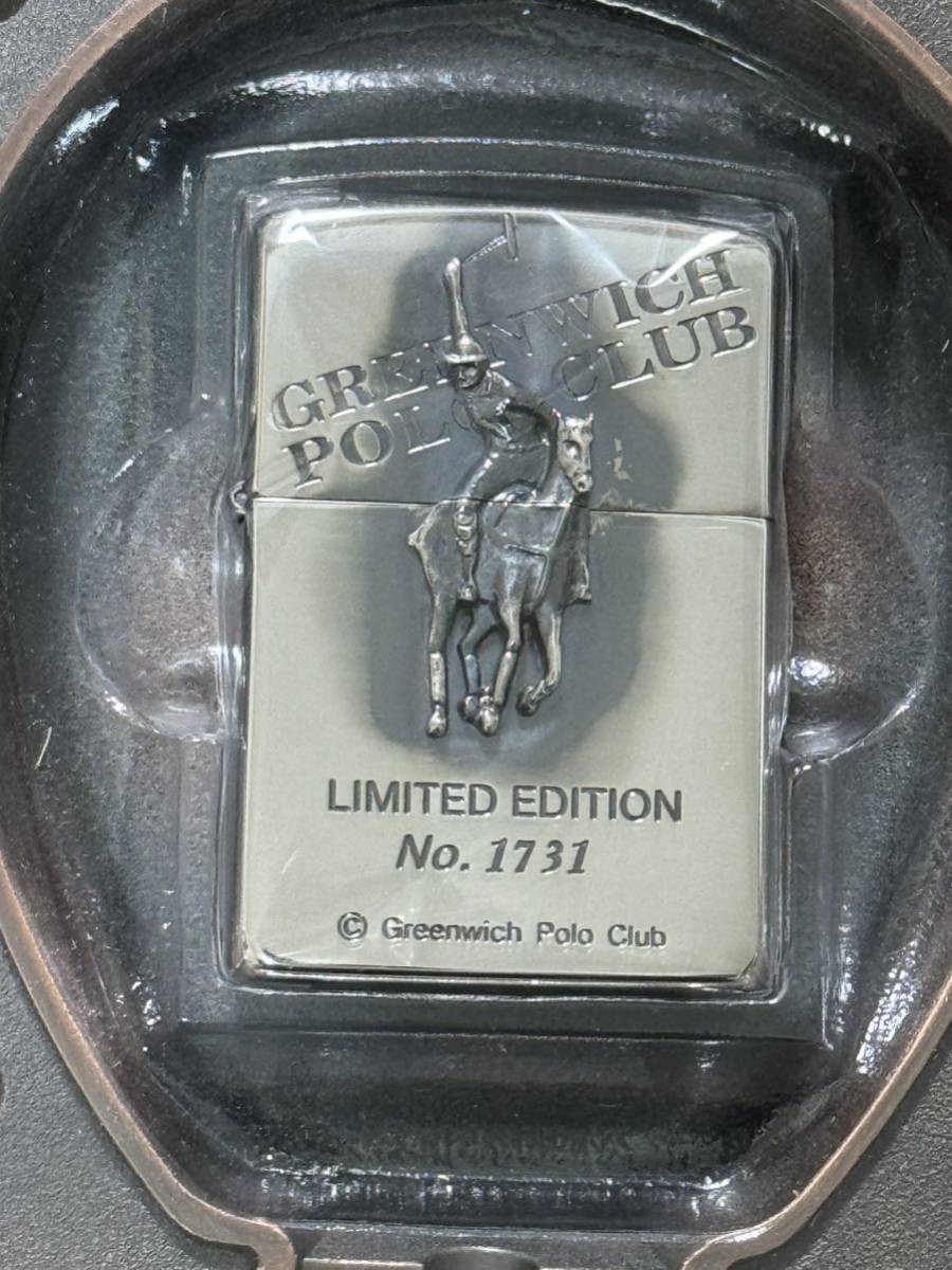 zippo GREENWICH POLO CLUB 限定品 グリニッチ ポロ クラブ 1996年製 年代物 特殊加工品 銀燻 立体メタル シリアルナンバー NO.1731 _画像2