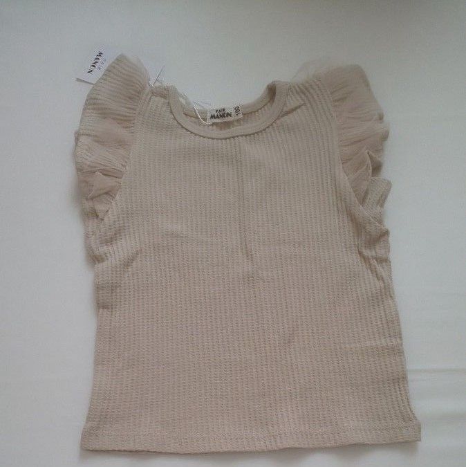 新品 ペアマノン 100サイズ ２枚 半袖 ノースリーブ Tシャツ ワッフル ピンク ベージュ チュール