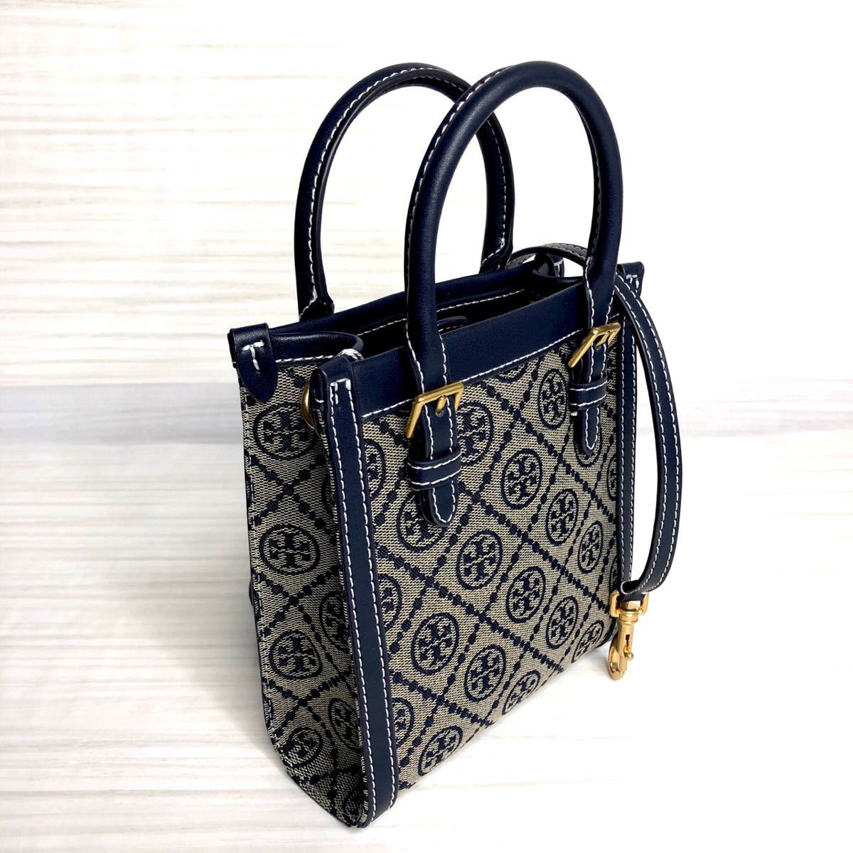 TORY BURCH モノグラム ジャカード ミニトート ネイビーの画像2