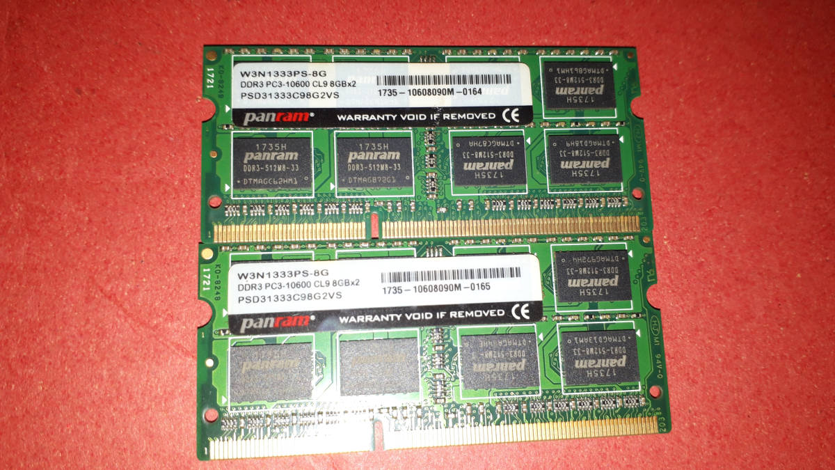 ★★★８Gx2枚　Panram　204Pin SO-DIMM DDR3-1333 PC3-10600 2 8GB ★2009-2011iMacで使用ができます★中古★★_画像1