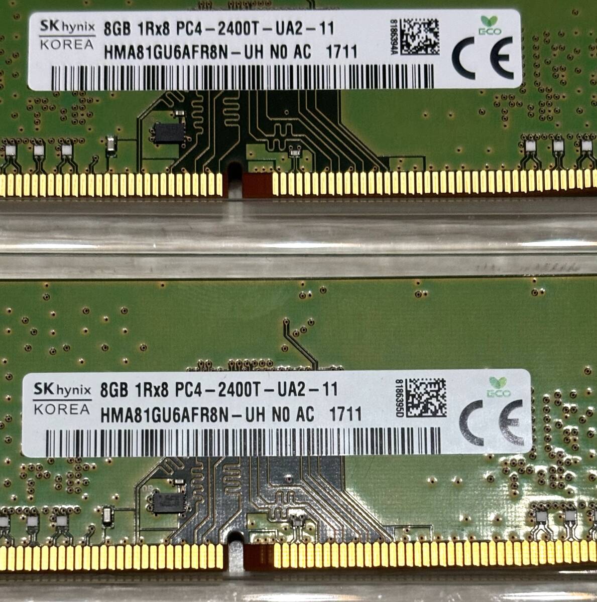 SK hynix 8GBx2枚 1Rx8 PC4-2400T-UA2-11 DIMM デスクトップパソコン用メモリ 型番：HMA81GU6AFR8N-UH _画像2