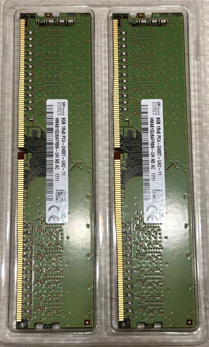 SK hynix 8GBx2枚 1Rx8 PC4-2400T-UA2-11 DIMM デスクトップパソコン用メモリ 型番：HMA81GU6AFR8N-UH _画像1