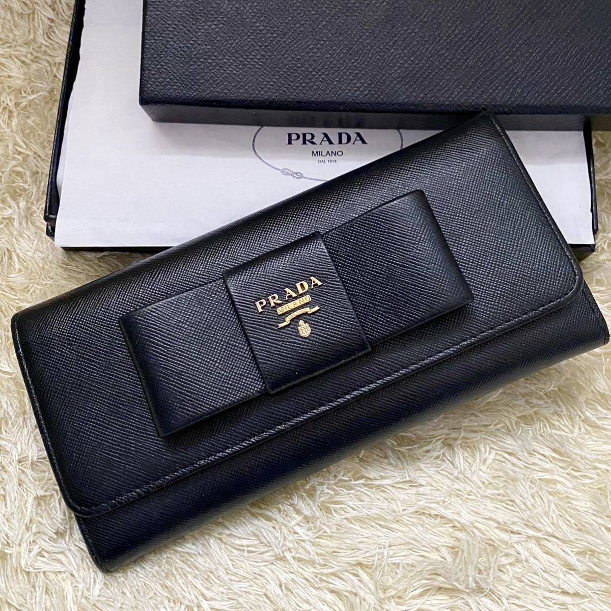 美品☆プラダ PRADA リボン サフィアーノ レザー 長財布