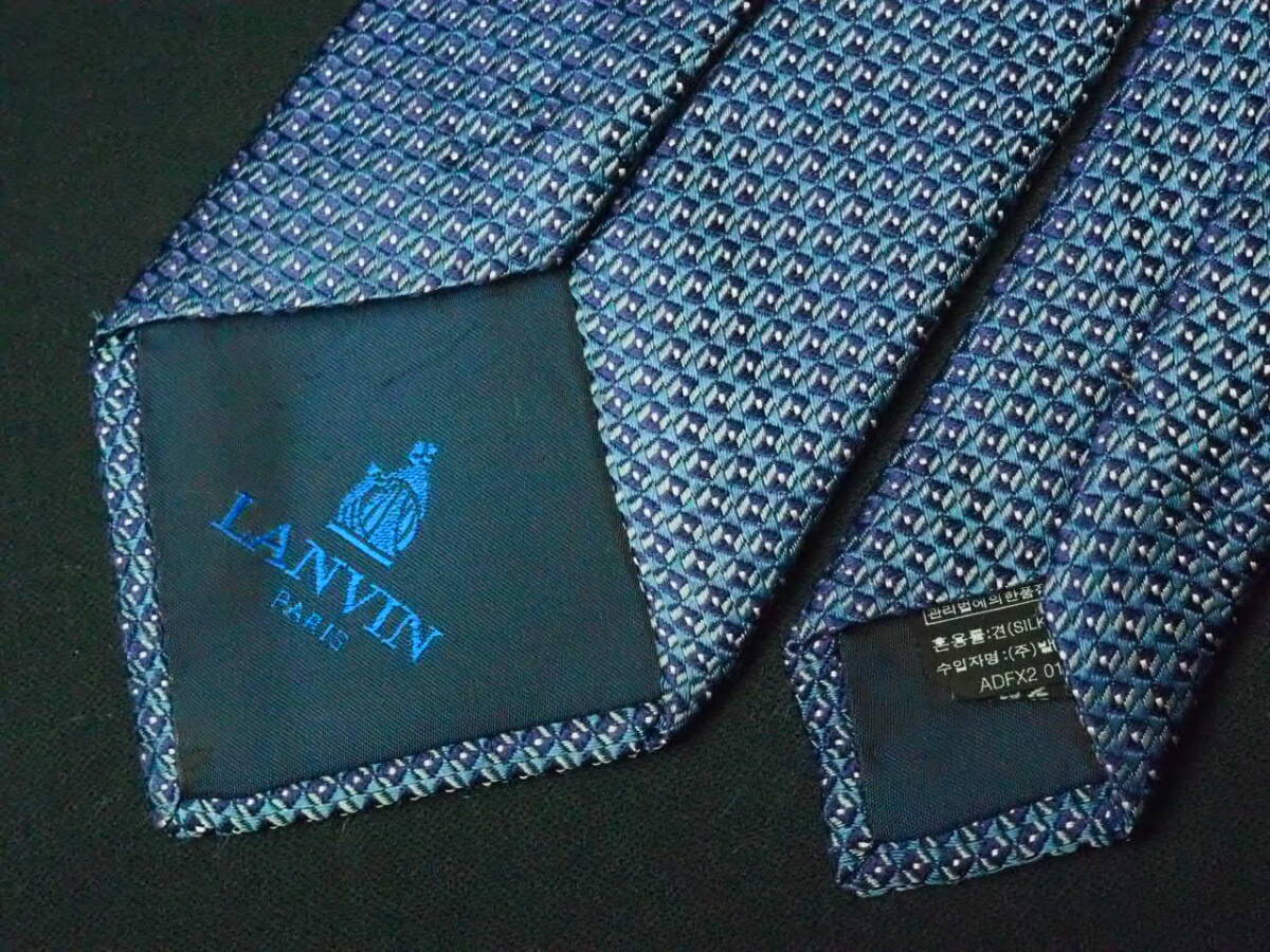 美品 【LANVIN ランバン】A1100 ネイビーパープル系 フランス製 FRANCE 仏製 SILK ブランド ネクタイ USED オールド 古着 良品_画像4