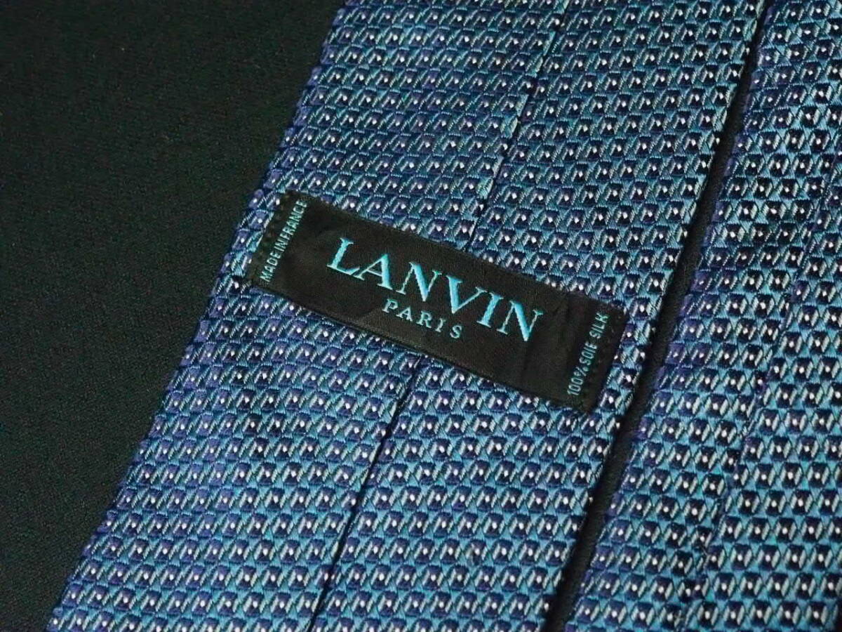 美品 【LANVIN ランバン】A1100 ネイビーパープル系 フランス製 FRANCE 仏製 SILK ブランド ネクタイ USED オールド 古着 良品_画像3