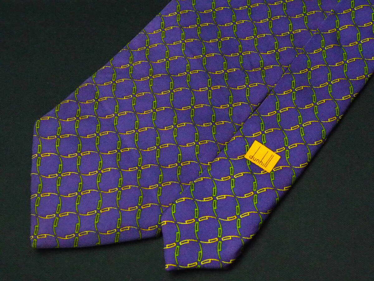 美品 【dunhill ダンヒル】A1217 ロゴ パープル 紫 ENGLAND 英国製 SILK ブランド ネクタイ 古着 良品_画像5