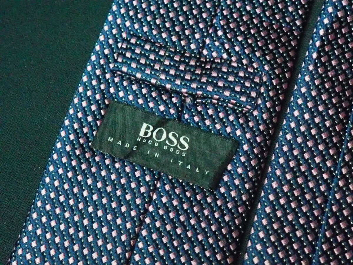  beautiful goods [HUGO BOSS Hugo Boss ]A1323 navy pink Italy made in Italy SILK brand necktie old clothes superior article 