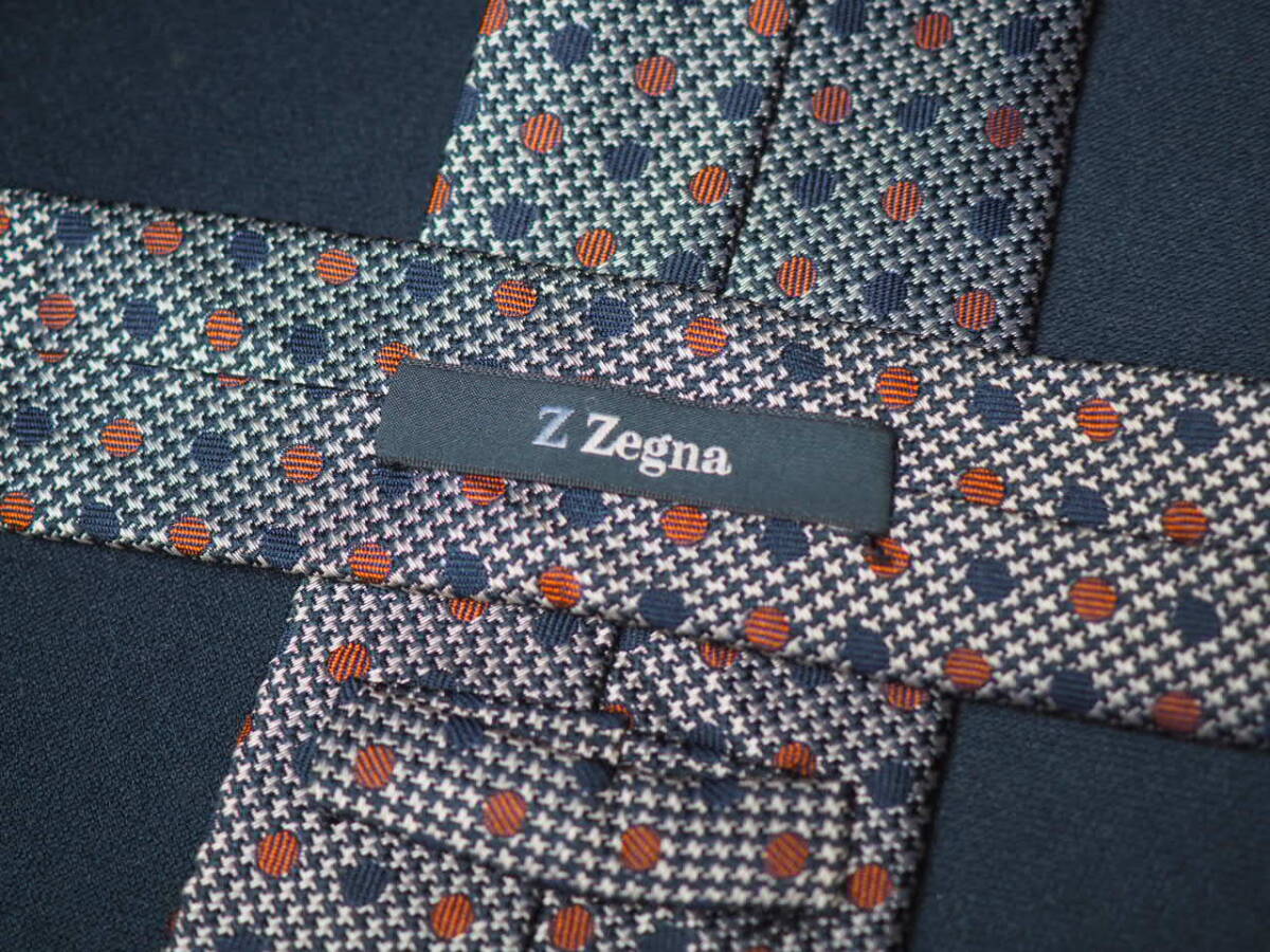  прекрасный товар [Ermenegildo Zegna Ermenegildo Zegna ]A1703 серый темно-синий точка Италия сделано в Италии SILK бренд галстук б/у одежда хорошая вещь 