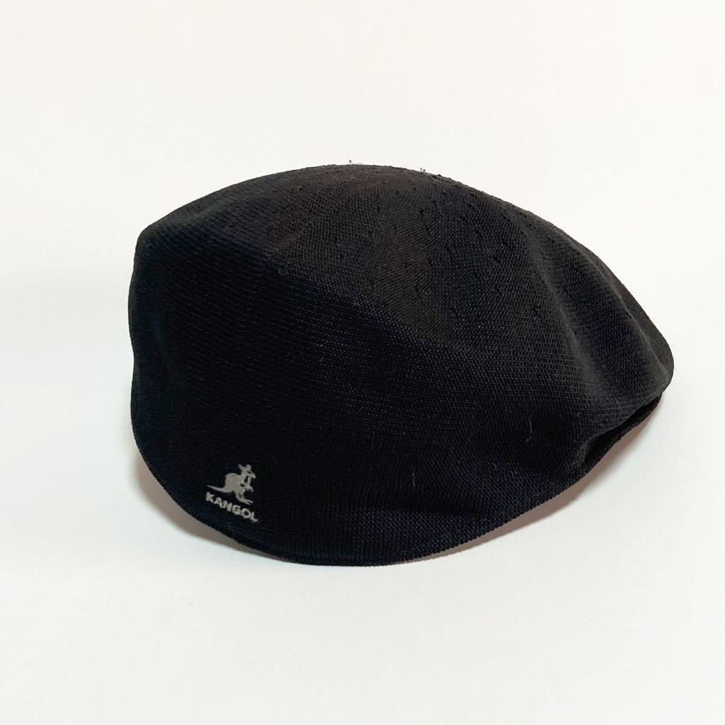 KANGOL ☆ ワンポイント 刺繍 ポリエステル ハンチング 帽子 ブラック 黒 L ストリート UK アメカジ ヒップホップ 古着 カンゴール■SHWH35_画像1