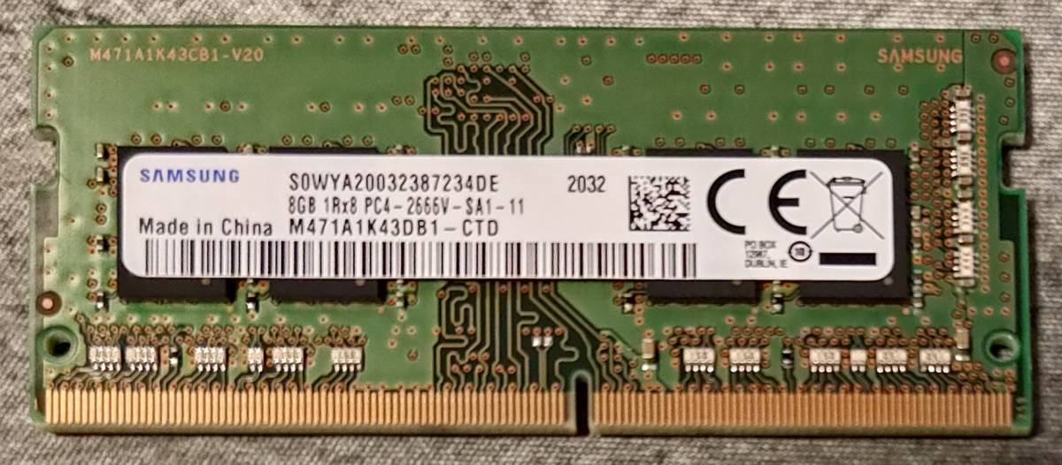 Samsung DDR4 PC4-21300 (2666V) 8GB x1 SODIMM 1R M471A1K43DB1-CTD ノートPC用 memtest86チェックOK_画像1