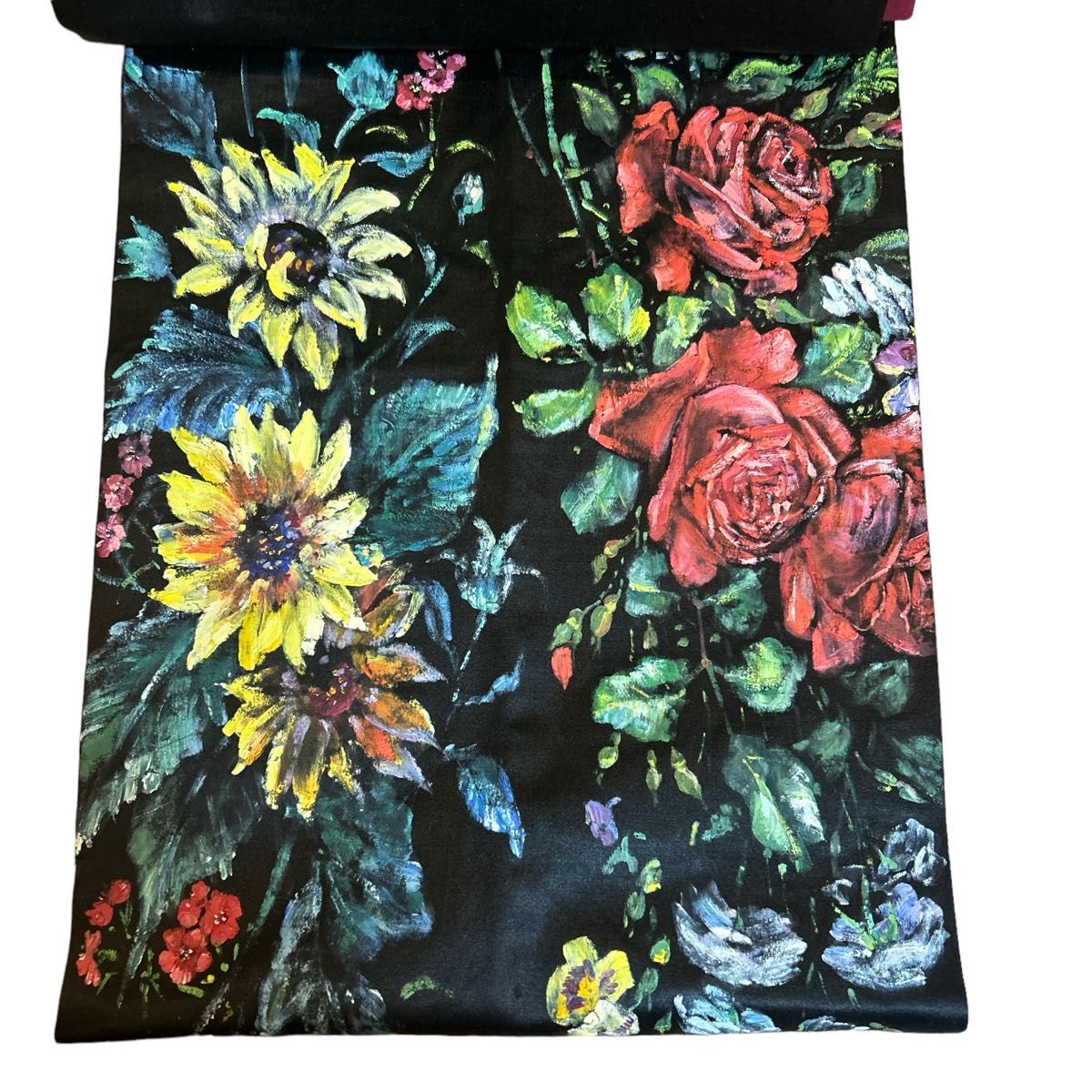 No8 ペンテックス帯正絹 黒繻子地にペイント手描き薔薇の花柄の No8 ペンテックス帯正絹 黒繻子地にペイント手描き薔薇の花柄の