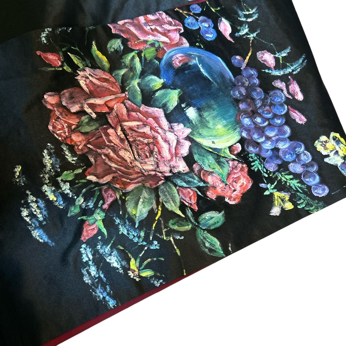 No8 ペンテックス帯正絹 黒繻子地にペイント手描き薔薇の花柄の No8 ペンテックス帯正絹 黒繻子地にペイント手描き薔薇の花柄の