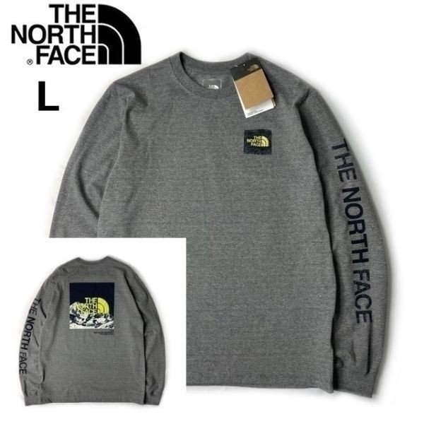 1円～!売切!【正規新品】THE NORTH FACE L/S LOGO PLAY TEE 長袖 Tシャツ ロンT US限定 袖ロゴ ヒマラヤ 落描き風(L)グレー 180902-20_画像1