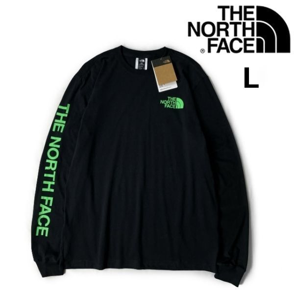 1円～!売切!【正規新品】THE NORTH FACE◆L/S HIT GRAPHIC TEE 長袖 Tシャツ ロンT US限定 2023最新 袖ロゴ 男女兼用(L)黒 180902-23_画像3