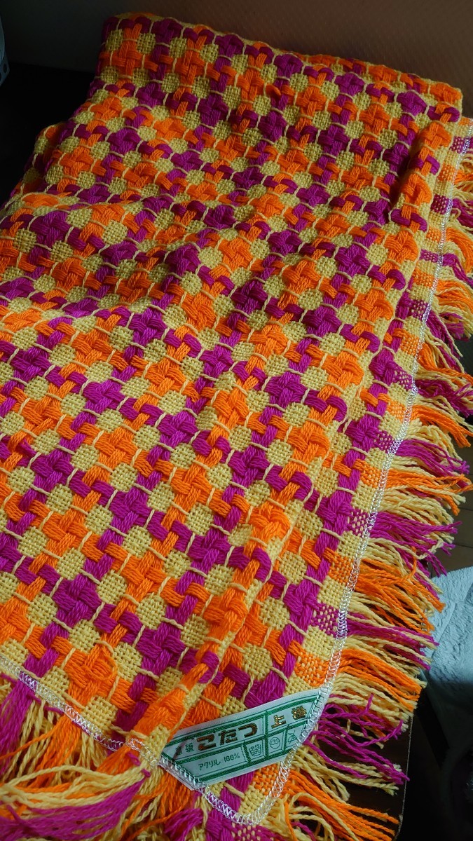  Showa Retro kala Full color kotatsu topping / multi cover fringe attaching 180×180. unused 