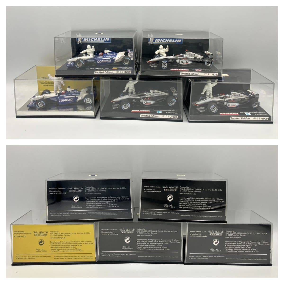 MINICHAMPS ミニチャンプス　1/43 MCLAREN マクラーレン　WILLAMS ミシュラン 全5台　5点まとめて　状態良好美品　クリアケース付き_画像6