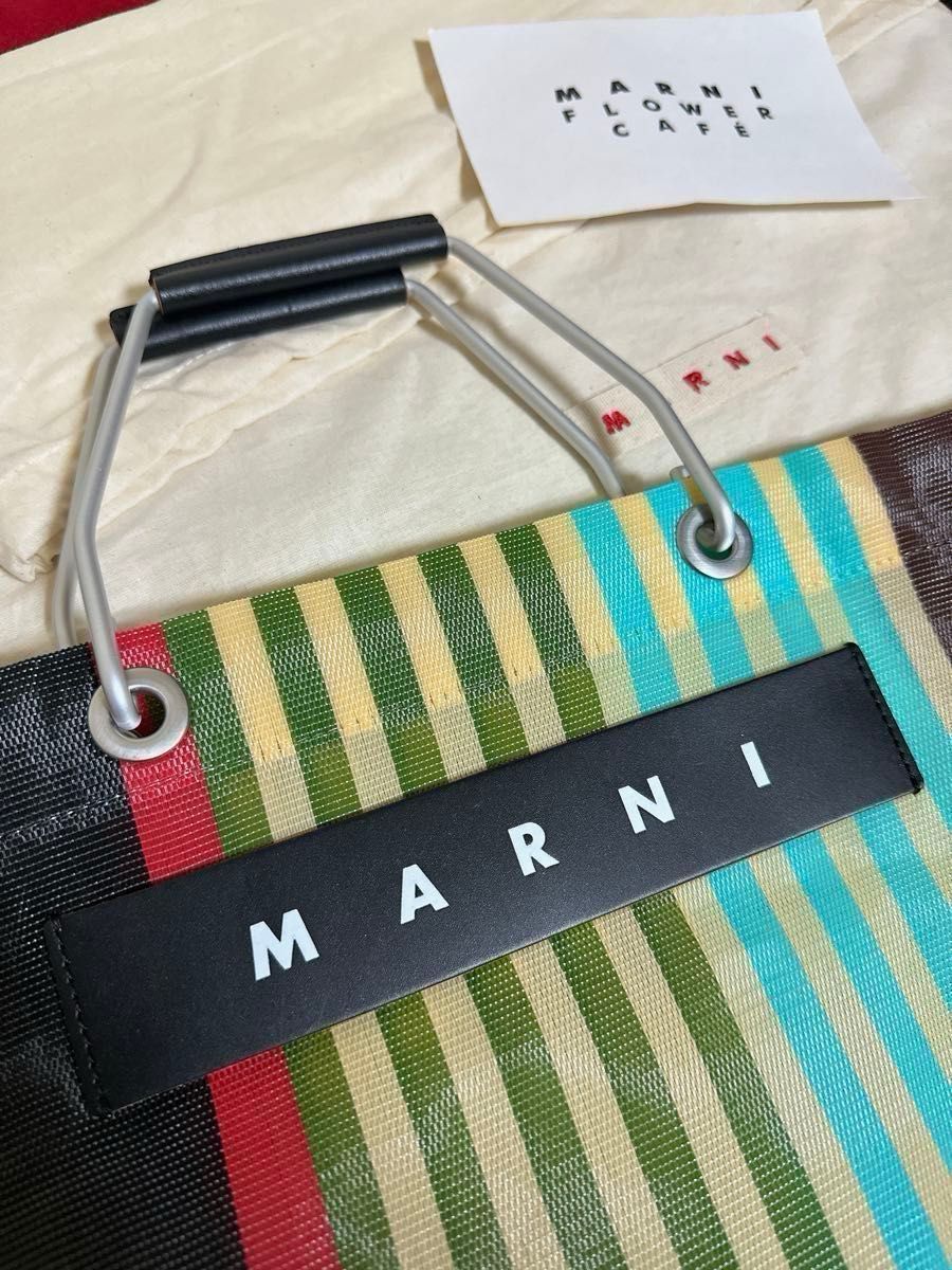 MARNI フラワー カフェ トートバッグ ストライプ イエロー マルチカラー 人気色 未使用品