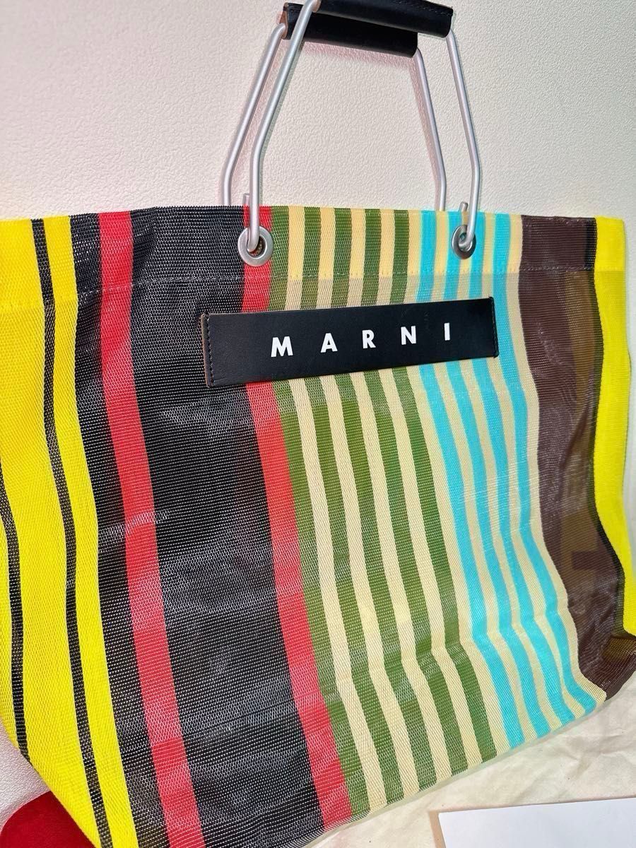 MARNI フラワー カフェ トートバッグ ストライプ イエロー マルチカラー 人気色 未使用品